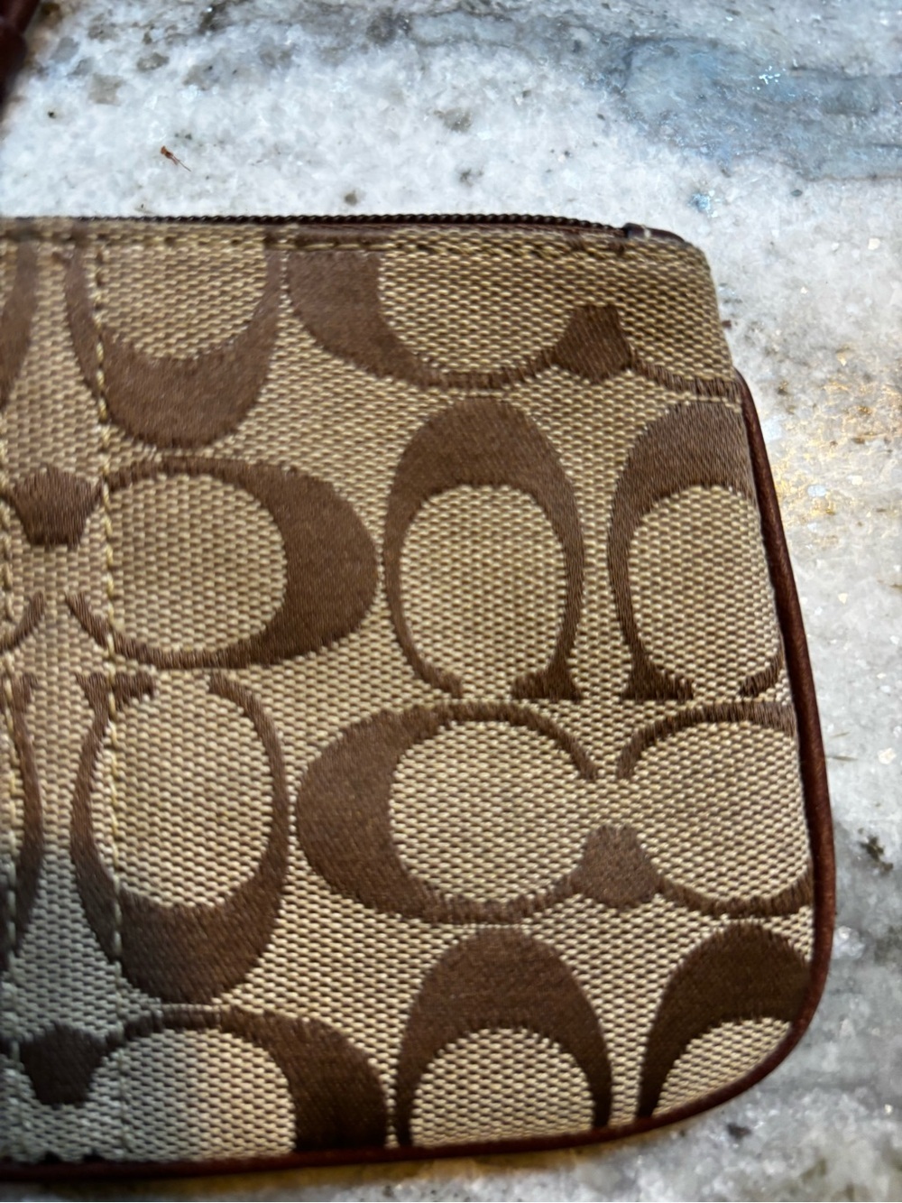 Coach Brown Tan Jacquard Signature Canvas Wristlet with Leather Trim - Picture 4 of 7